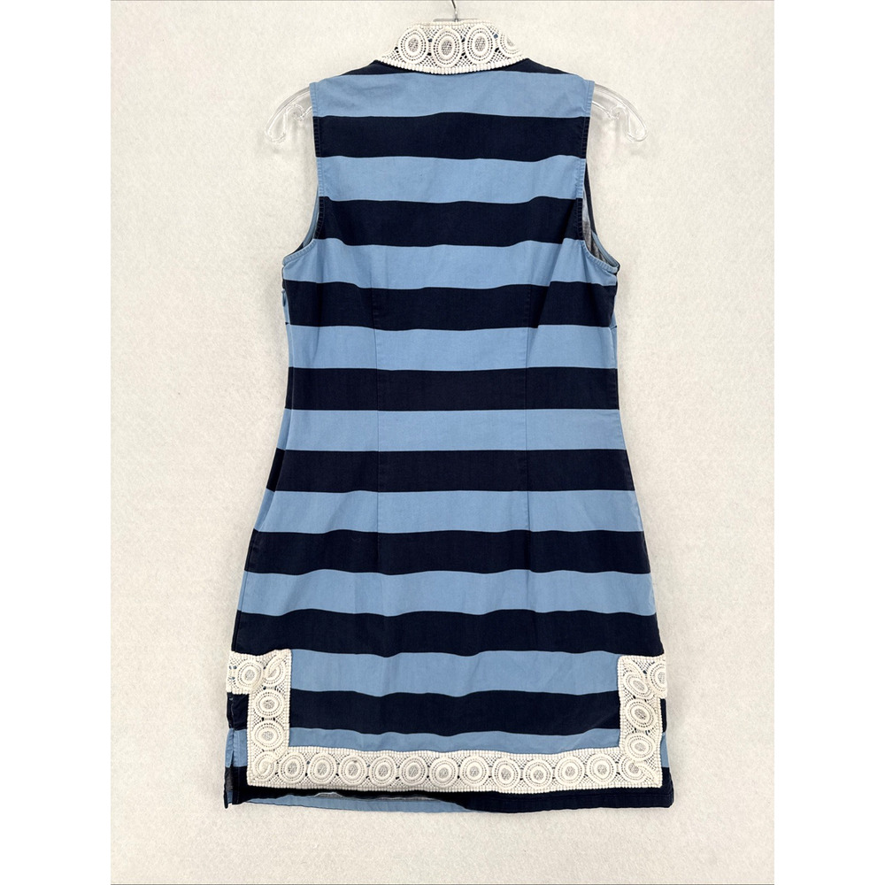 Sail to Sable Blue Striped Scalloped Trim Sleeveless Tunic Dress Sz S - Picture 2 of 5